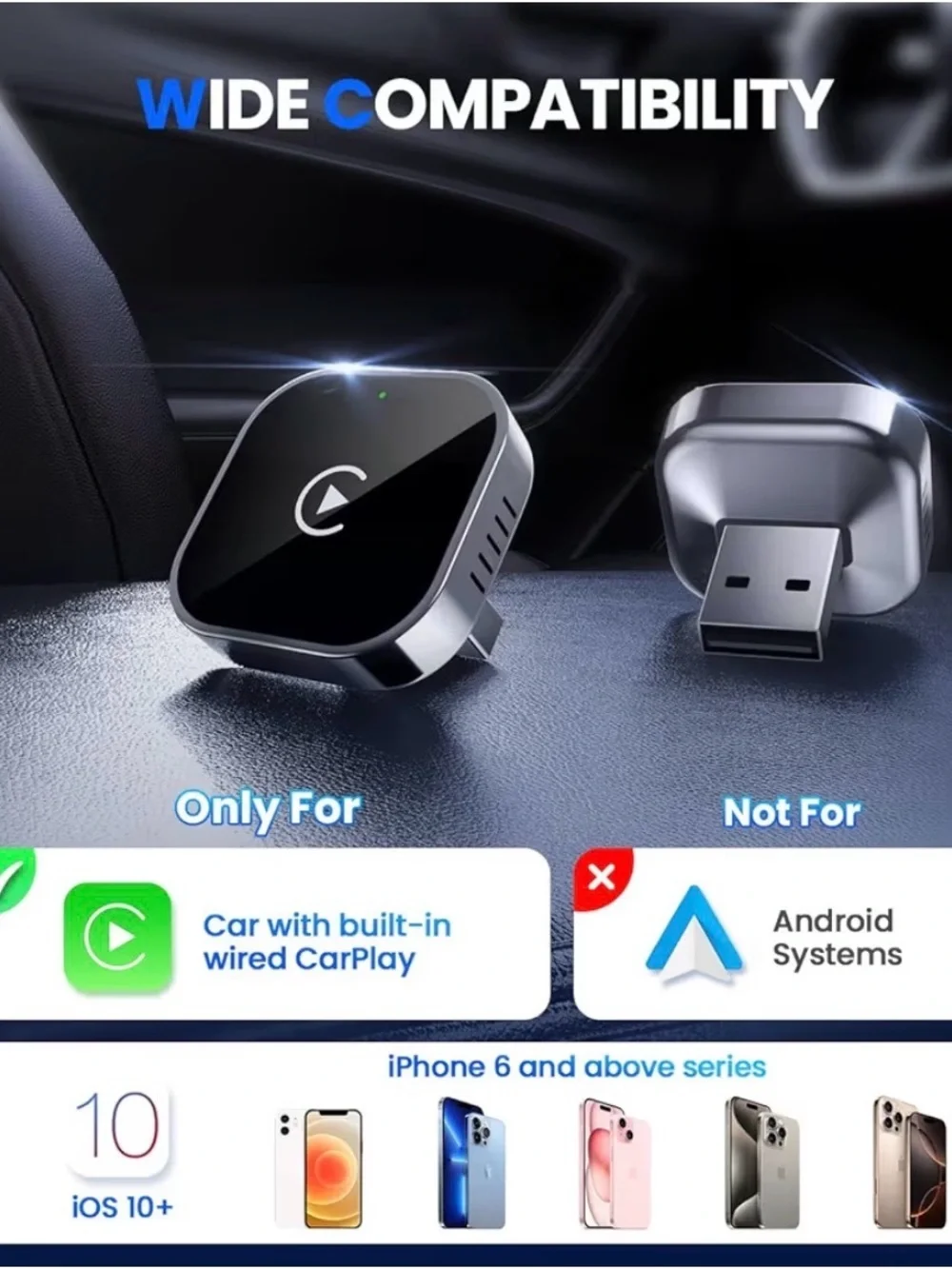 Wireless Carplay Adapter Dongle For iPhone New (Open Box). Black
